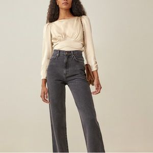 Reformation Silk Blouse Jason Top Almond NWT